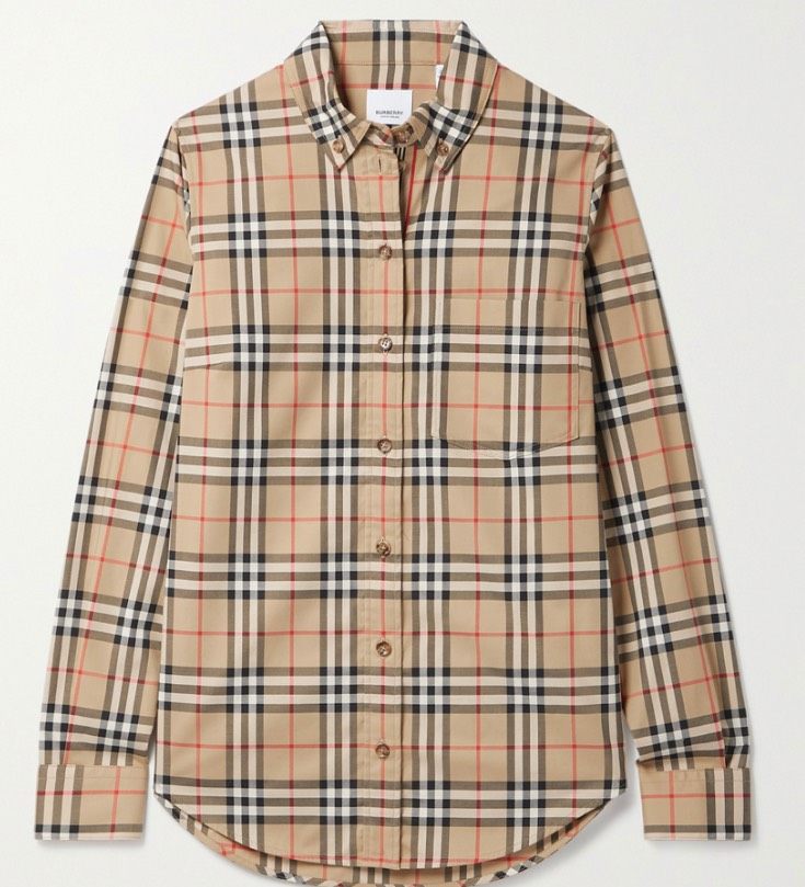 ‪🧥BURBERRY格纹棉质混纺衬衫，经典格子纹英伦风十足