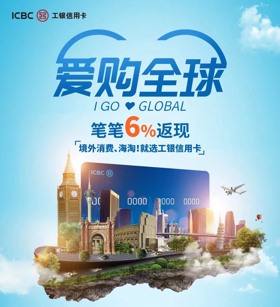 🔊🔊🔊工行信用卡爱购全球境外消费返现6%的活动又来了！