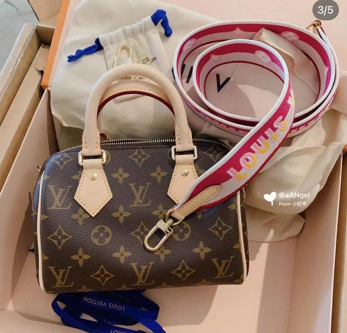 💕国内现货  LV新款 老花 speedy 20 粉色肩带