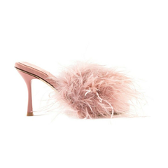 【22春夏新款】Jeffrey Campbell 女士裸粉色毛茸茸装饰细跟一字拖鞋穆勒鞋凉鞋