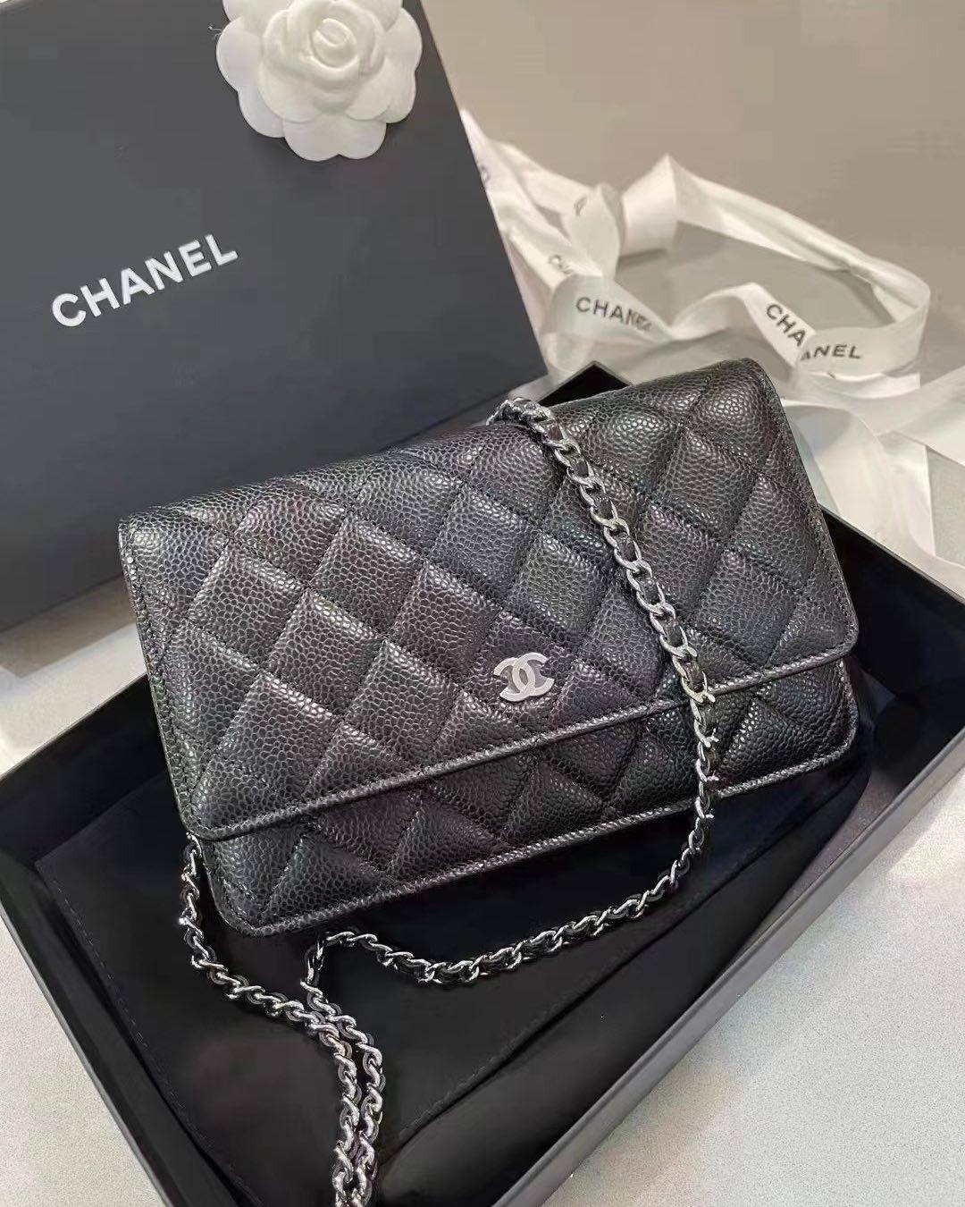 💕国内现货  Chanel /香奈儿 黑银woc链条包  