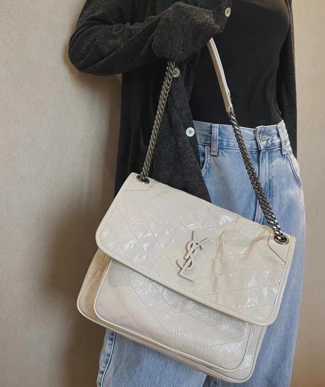 💕在途现货  YSL niki  奶白色 中号  超美的颜