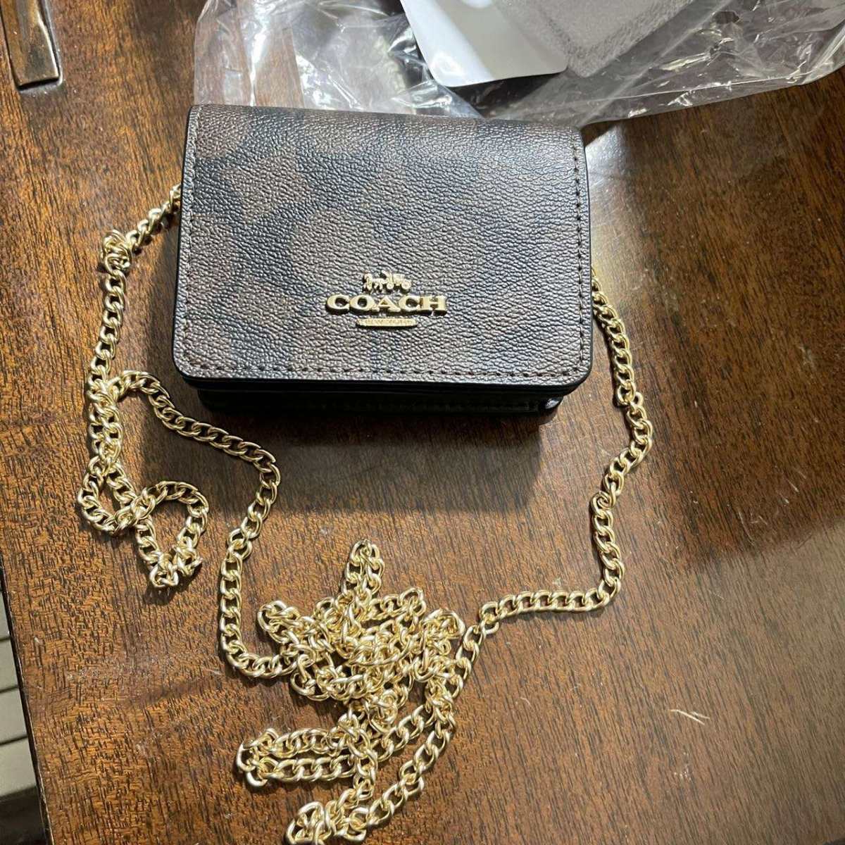 蔻驰COACH MINI WALLET 单肩斜挎迷你链条翻盖