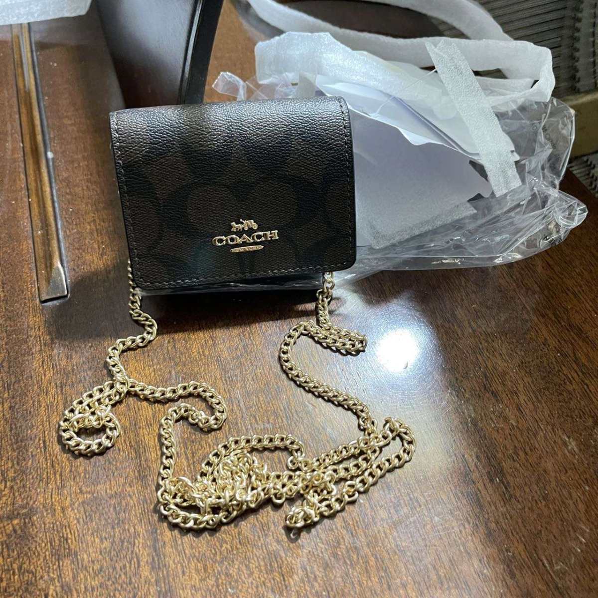蔻驰COACH MINI WALLET 单肩斜挎迷你链条翻盖