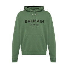 【22年新品】BALMAIN巴尔曼 男士军绿色徽标Logo印花连帽衫卫衣
