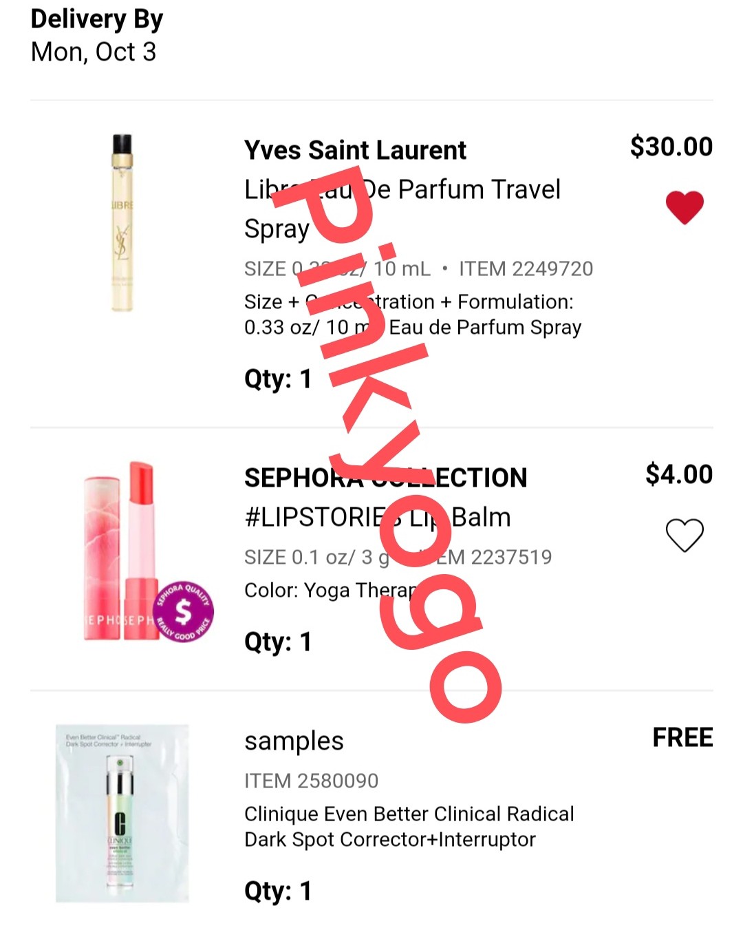 今天终于收到ysl Q香补货的信息了，很早之前买的丝芙兰盒子