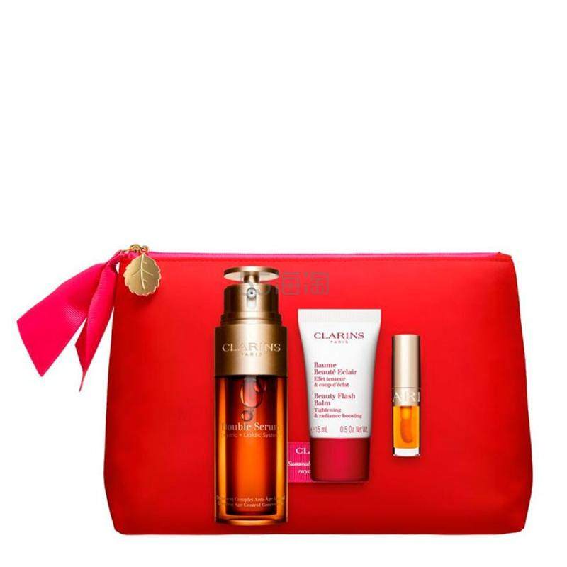 【小程序】CLARINS 娇韵诗 双萃焕活修护精华露护肤套装 双萃精华50ml+美颜霜 15ml+迷你护唇油 #01 黄金蜜糖