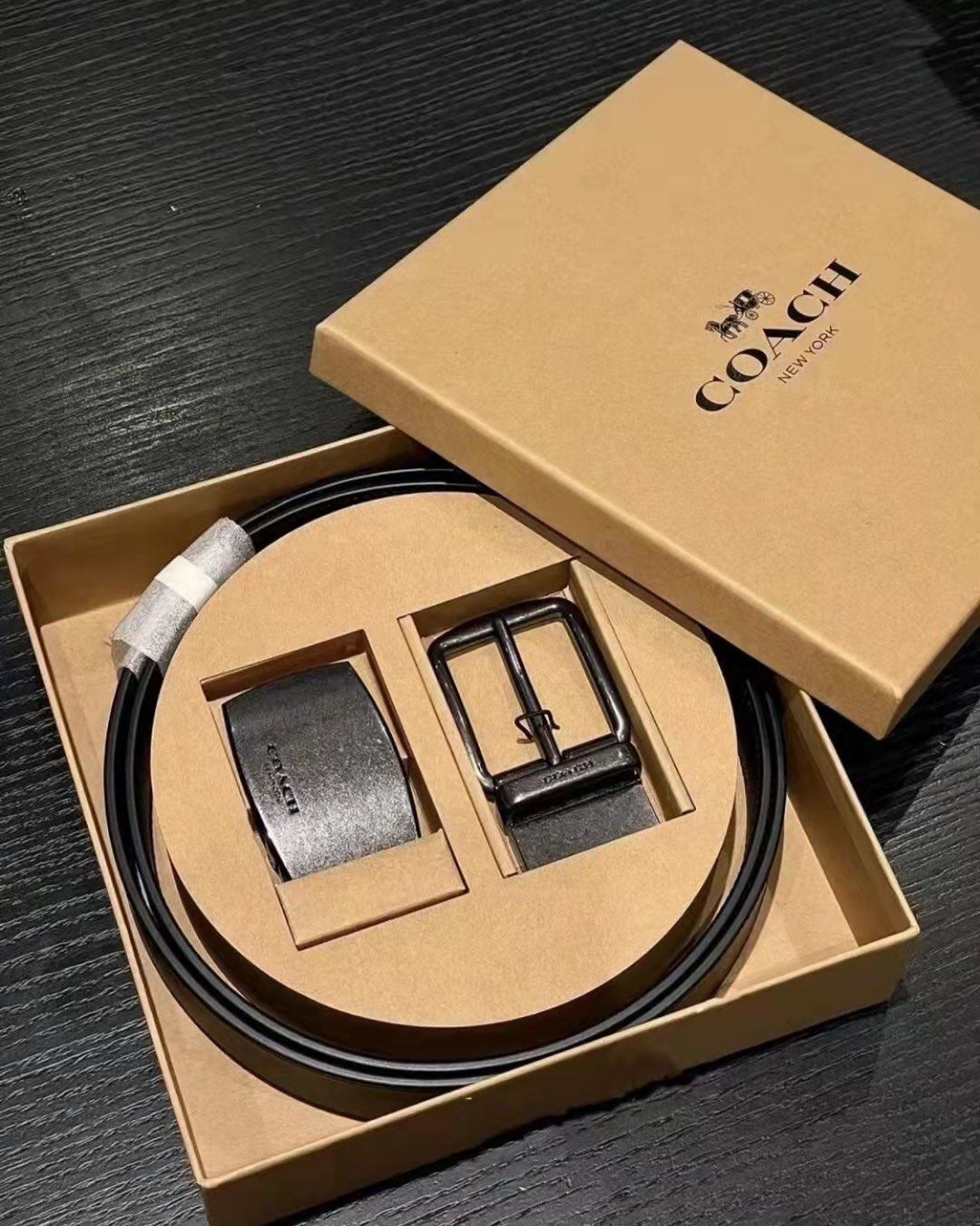 Coach男士宽版皮带礼盒 可截取长短，腰带宽38mm。皮带