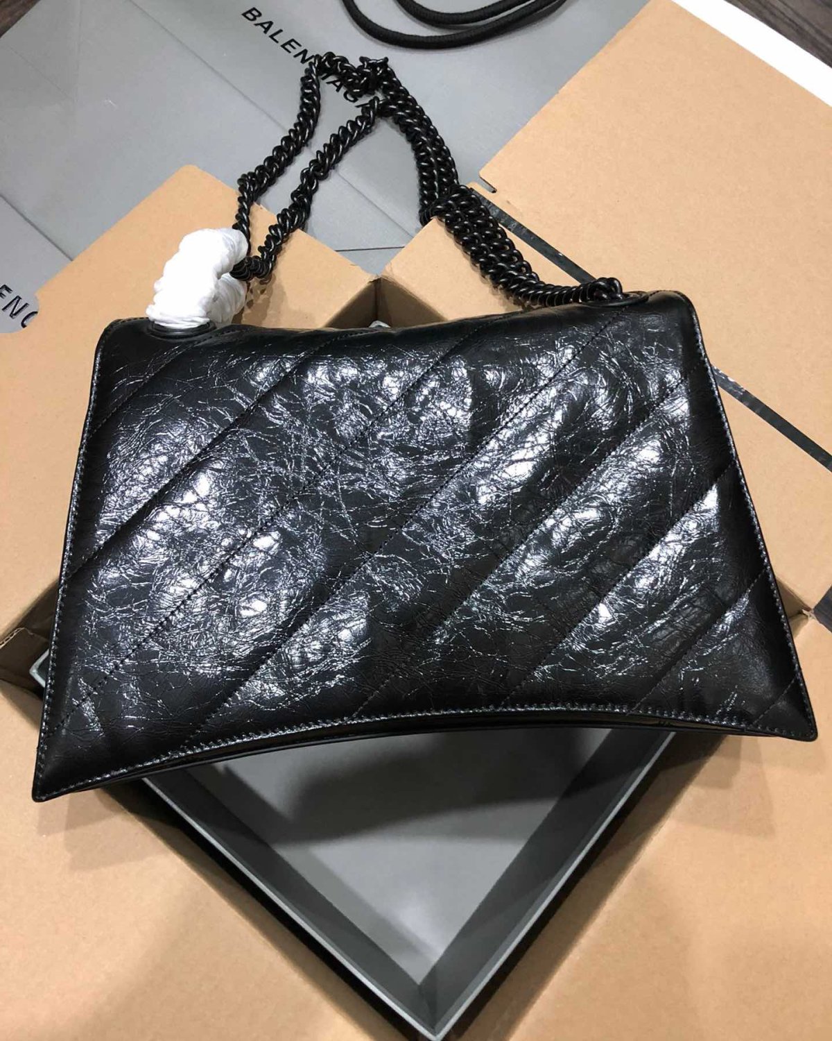 巴黎世家crush最火沙漏链条包 中号黑色 最新Crush绗