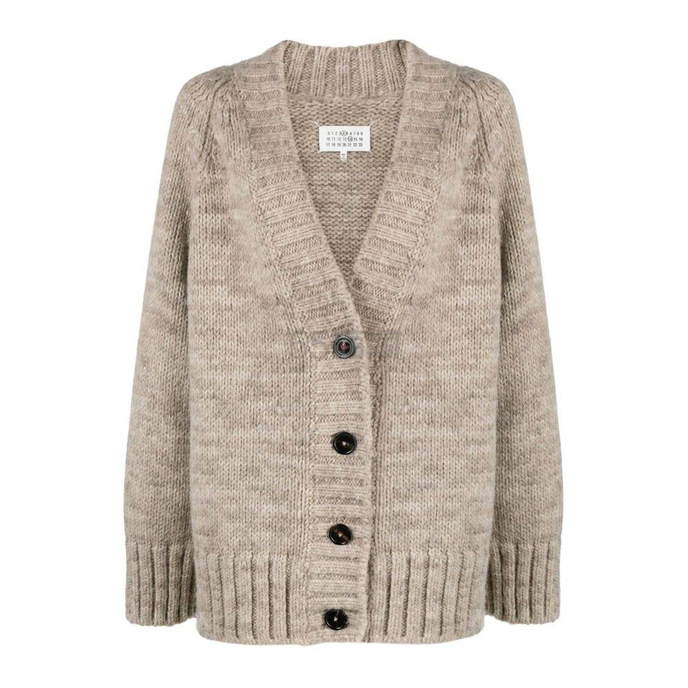 【22年新品】Maison Margiela马吉拉 女士浅褐色四角缝线针织开衫毛衣