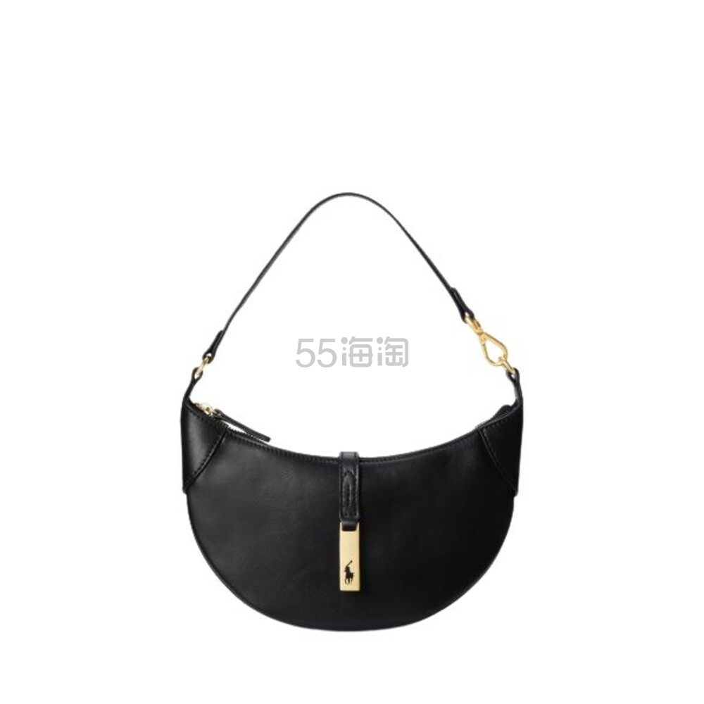 【明星同款】POLO RALPH LAUREN拉夫劳伦 polo ID系列 女士迷你黑色皮质月牙包可颂包腋下包单肩包