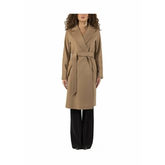 【22年新品】MaxMara 女士棕色翻领系带羊毛外套大衣