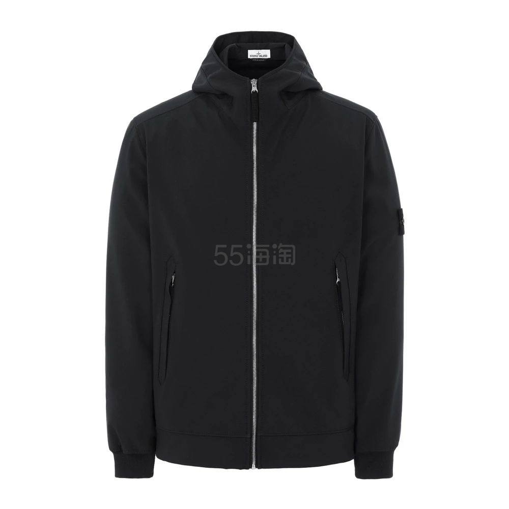 【22年新品】Stone Island石头岛 Light Soft Shell-R 男士黑色徽标logo拉链连帽夹克防水防风