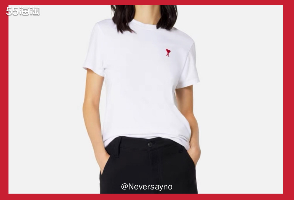 🎈MIINTO中文官网Ami红色小爱心刺绣白色T恤，男女同