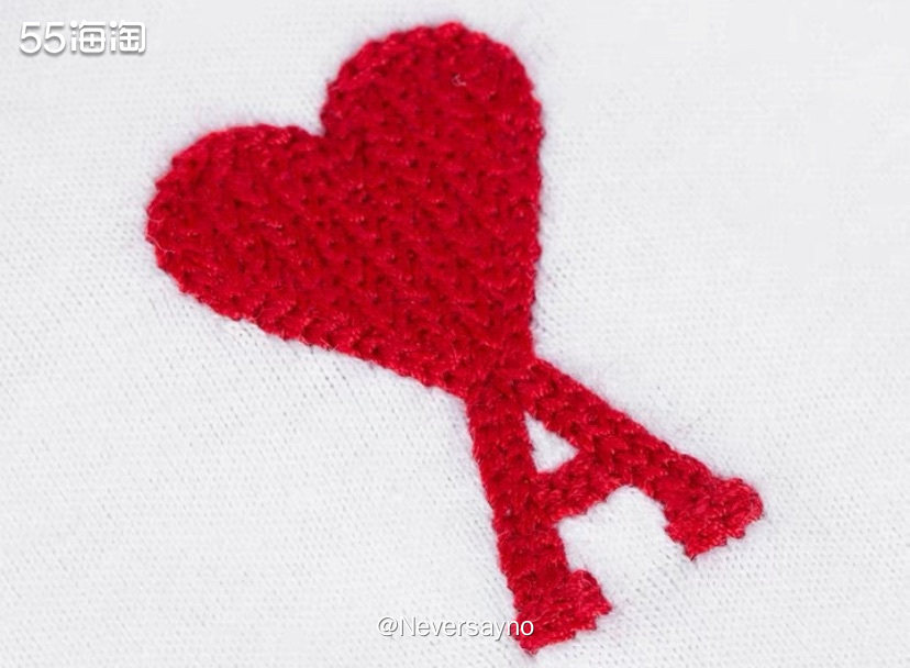 🎈MIINTO中文官网Ami红色小爱心刺绣白色T恤，男女同