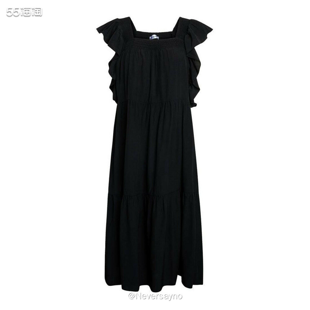 Co Couture 设计师品牌，法式赫本风黑色荷叶边连衣裙