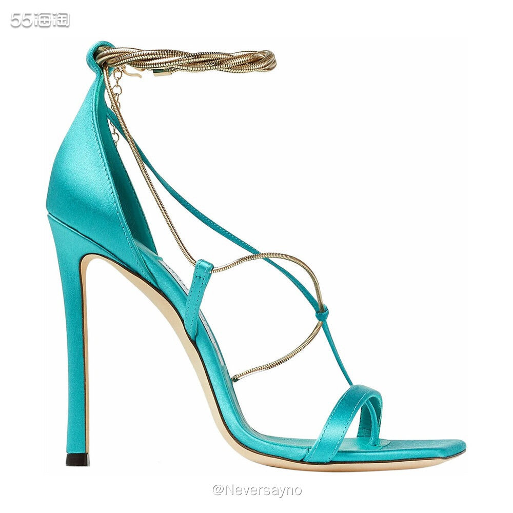 意大利制造缎面潮奢JM高跟凉鞋，绿松石色别有韵味  📍MI