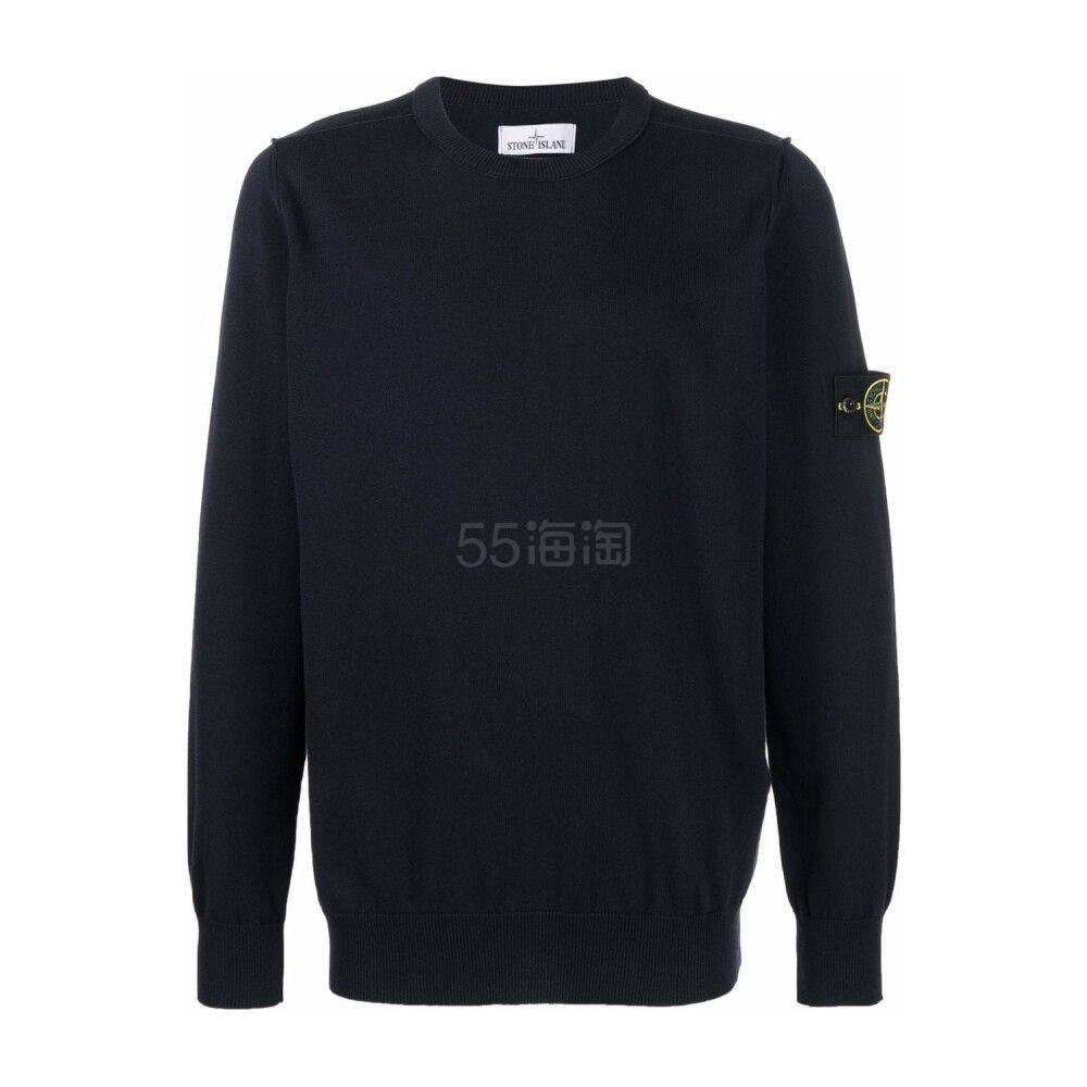 【经典款】Stone Island石头岛 男士黑色袖标logo圆领长袖套头卫衣