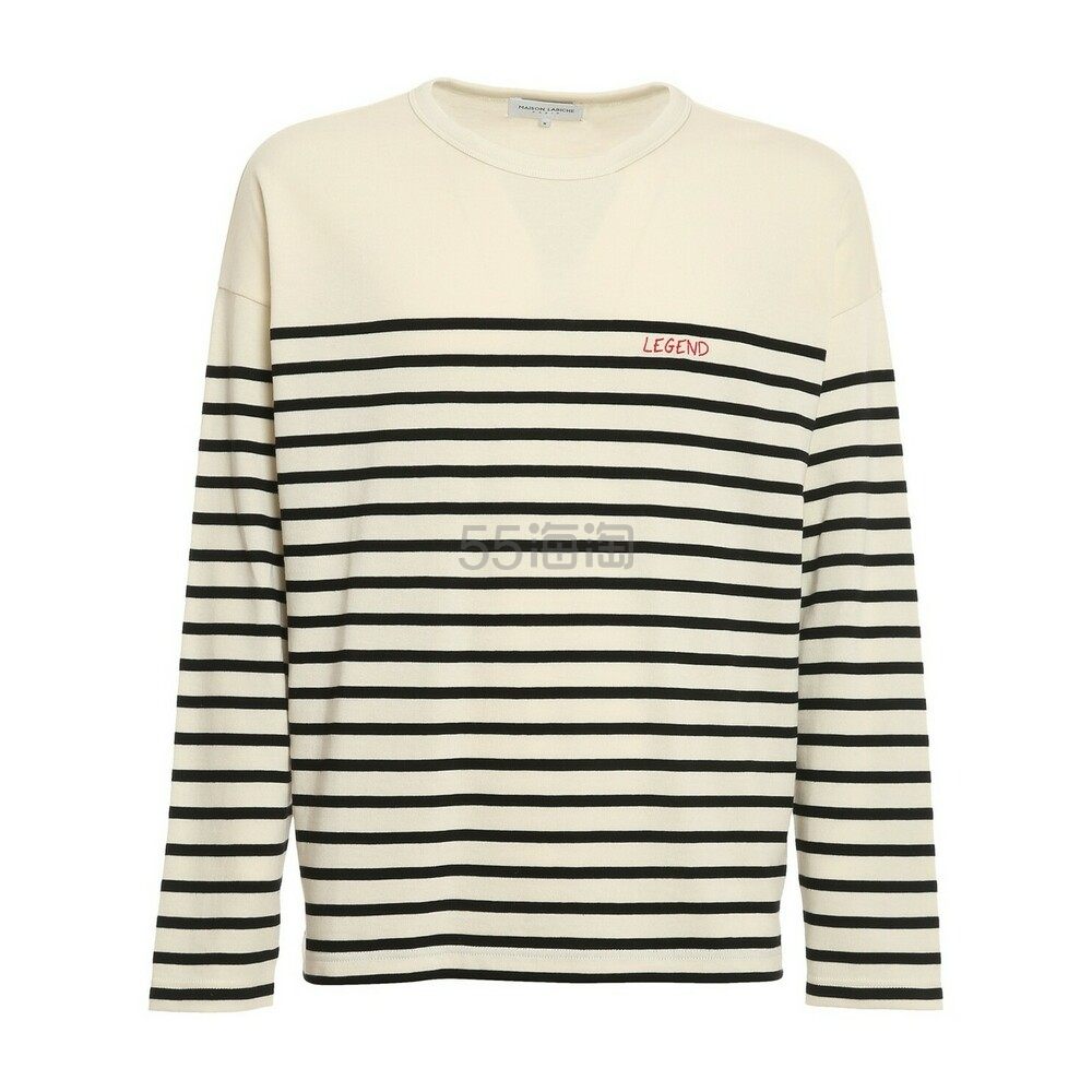MAISON LABICHE 男士条纹米色圆领长袖T恤运动衫