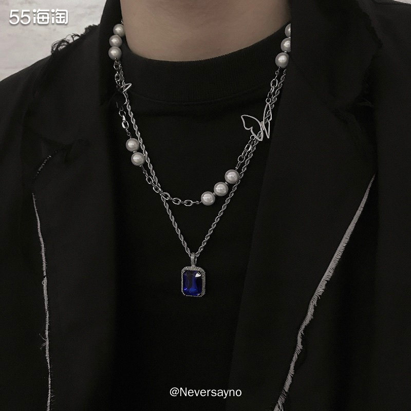 Nialaya Jewelry方形水晶纯银吊坠，充满神秘感 