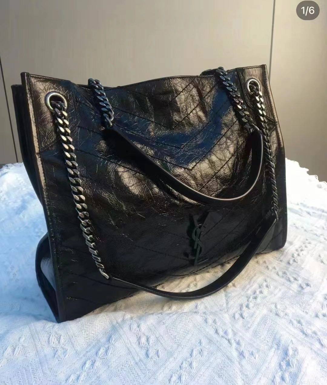 Ysl niki shopping 托特包黑色银链有点酷～ 