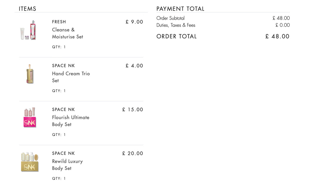 下单网站：space nk uk 下单产品：馥蕾诗洗面奶面霜