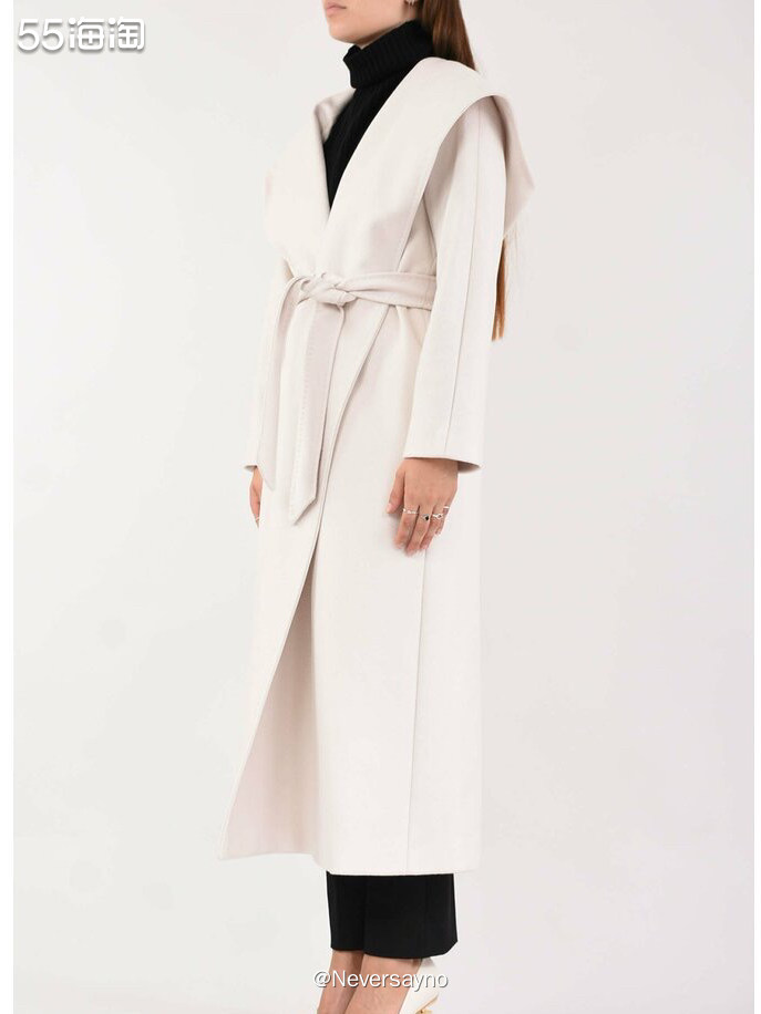 Max Mara srudio白色翻领披肩双面羊绒大衣  �