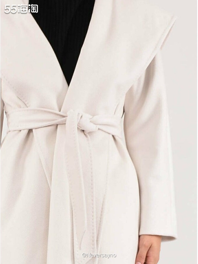 Max Mara srudio白色翻领披肩双面羊绒大衣  �