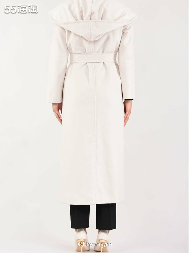 Max Mara srudio白色翻领披肩双面羊绒大衣  �