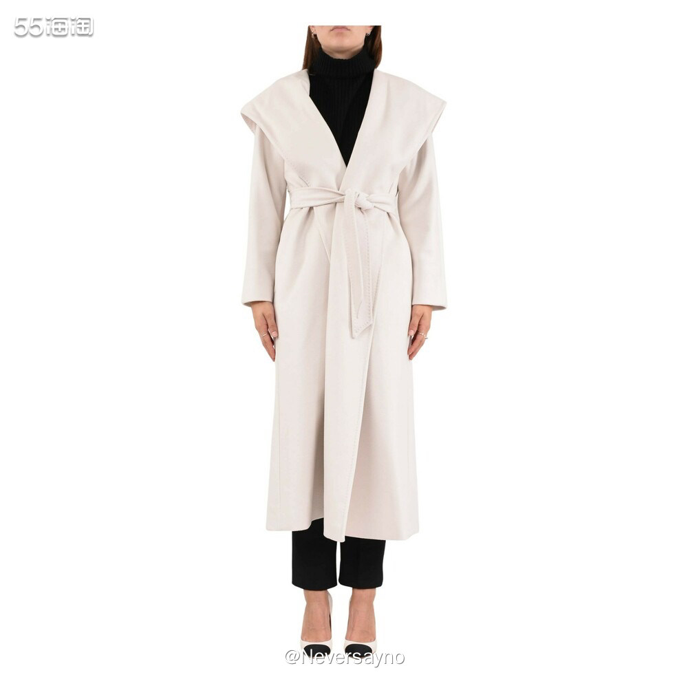 Max Mara srudio白色翻领披肩双面羊绒大衣  �