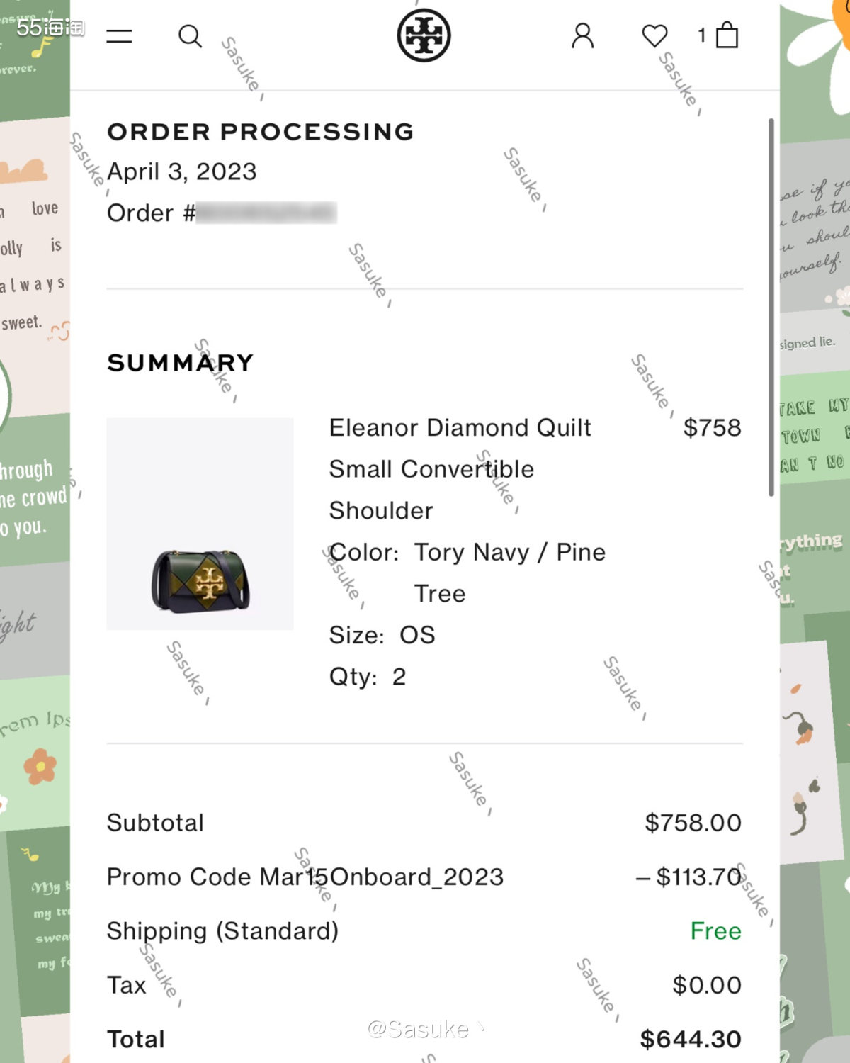 🌈ToryBurch美国官网下单Eleanor小号菱格拼色