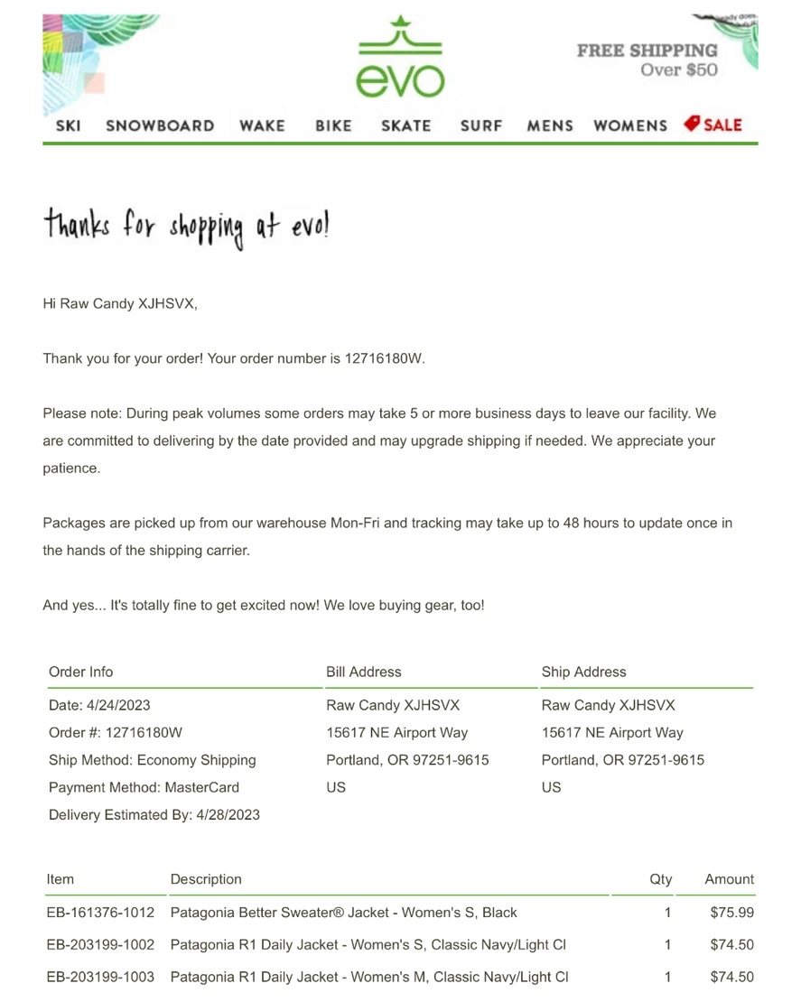 第一次通过55海淘平台，也是第一次在EVO美国官网购物并且成