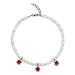 NIALAYA 女士巴洛克式白色珍珠红色宝石颈链项链