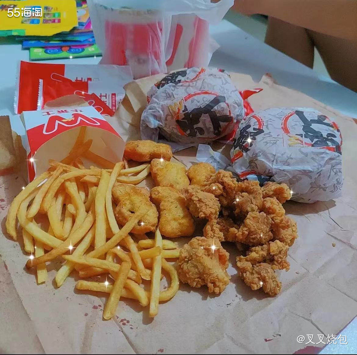 🤡网站：饿了么； 😎剁手产品：板烧鸡腿堡、香辣鸡腿堡、香