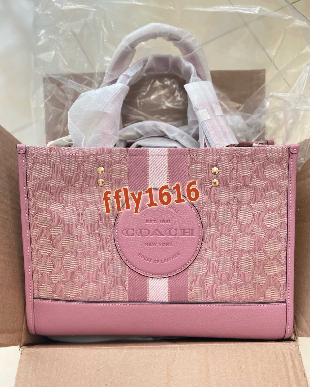 coach Dempsey 30托特樱花粉包包海淘开箱  �