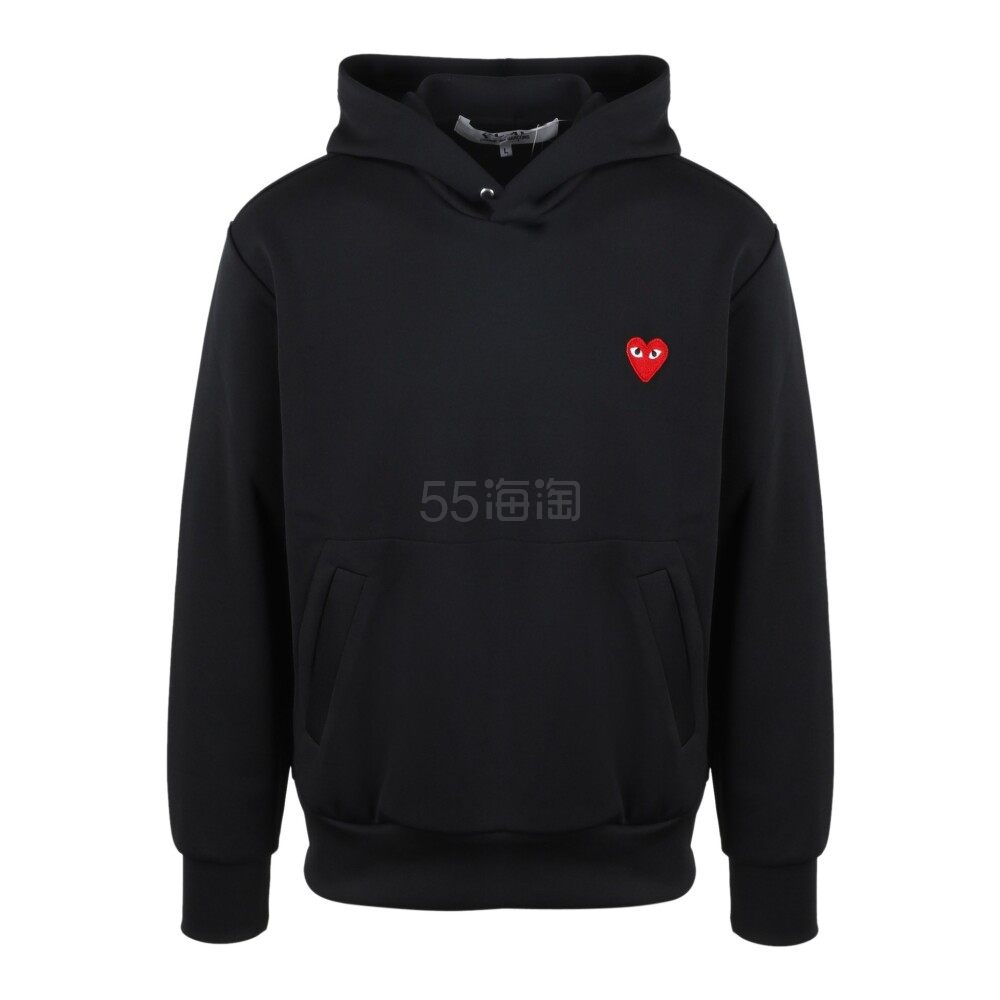 COMME des GARCONS play川久保玲 男士红色爱心logo刺绣黑色长袖连帽衫卫衣