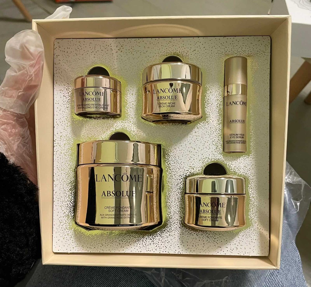 从各大官网海淘的最近都陆续到货了兰蔻菁纯面霜套装菁纯眼霜小黑
