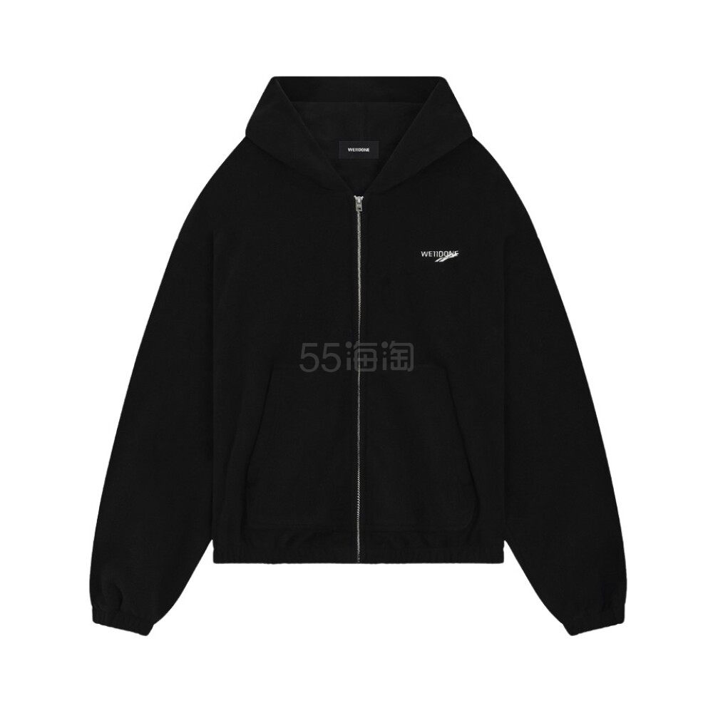 【23年秋冬新品】WE11DONE 男女通用黑色logo抓绒拉链连帽卫衣外套
