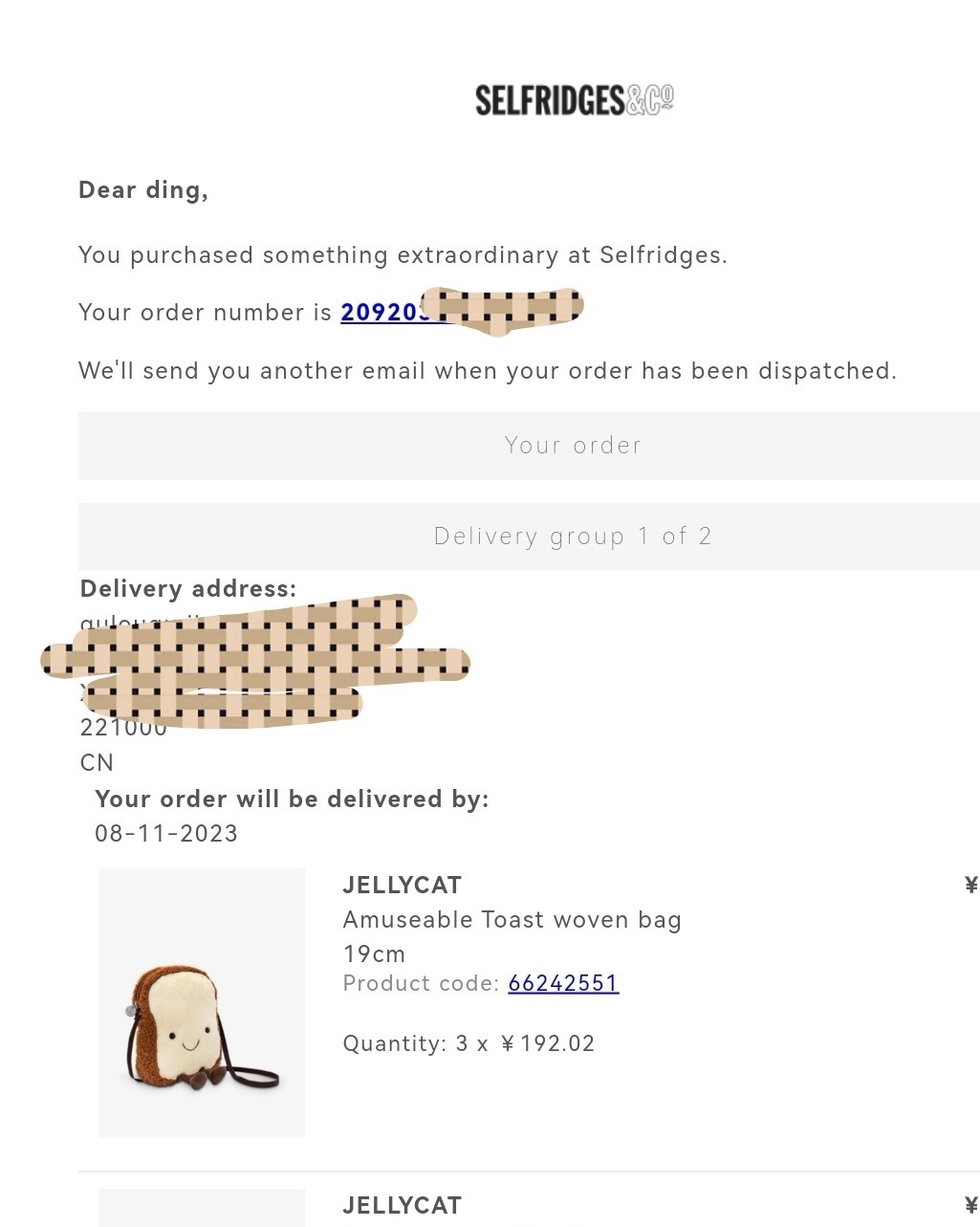 ✅下单网站：Selfridges  ✅下单产品：三个吐司包，