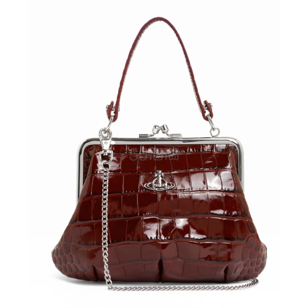 【热卖单品】Vivienne Westwood西太后 女士酒红色鳄鱼压纹手提包饺子包单肩包