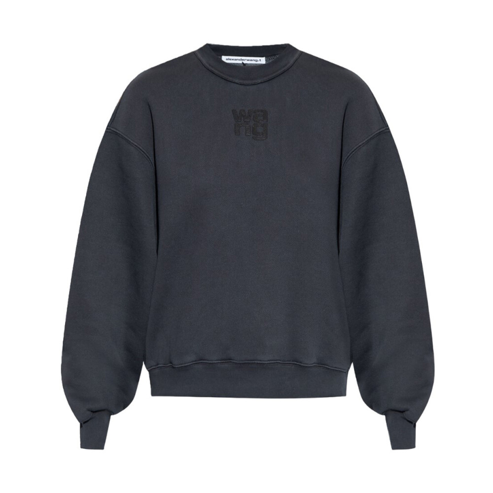 【24年春夏新品】 alexanderwang亚历山大王 女士灰黑色徽标圆领卫衣运动衫