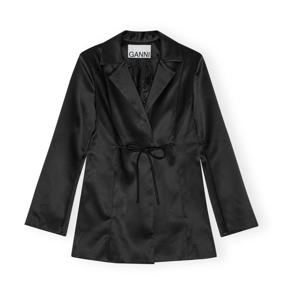 【24年春夏新品】GANNI甘尼 女士黑色双层缎面系带西装外套