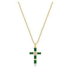 NIALAYA 女士绿色珐琅十字架镀金吊坠项链