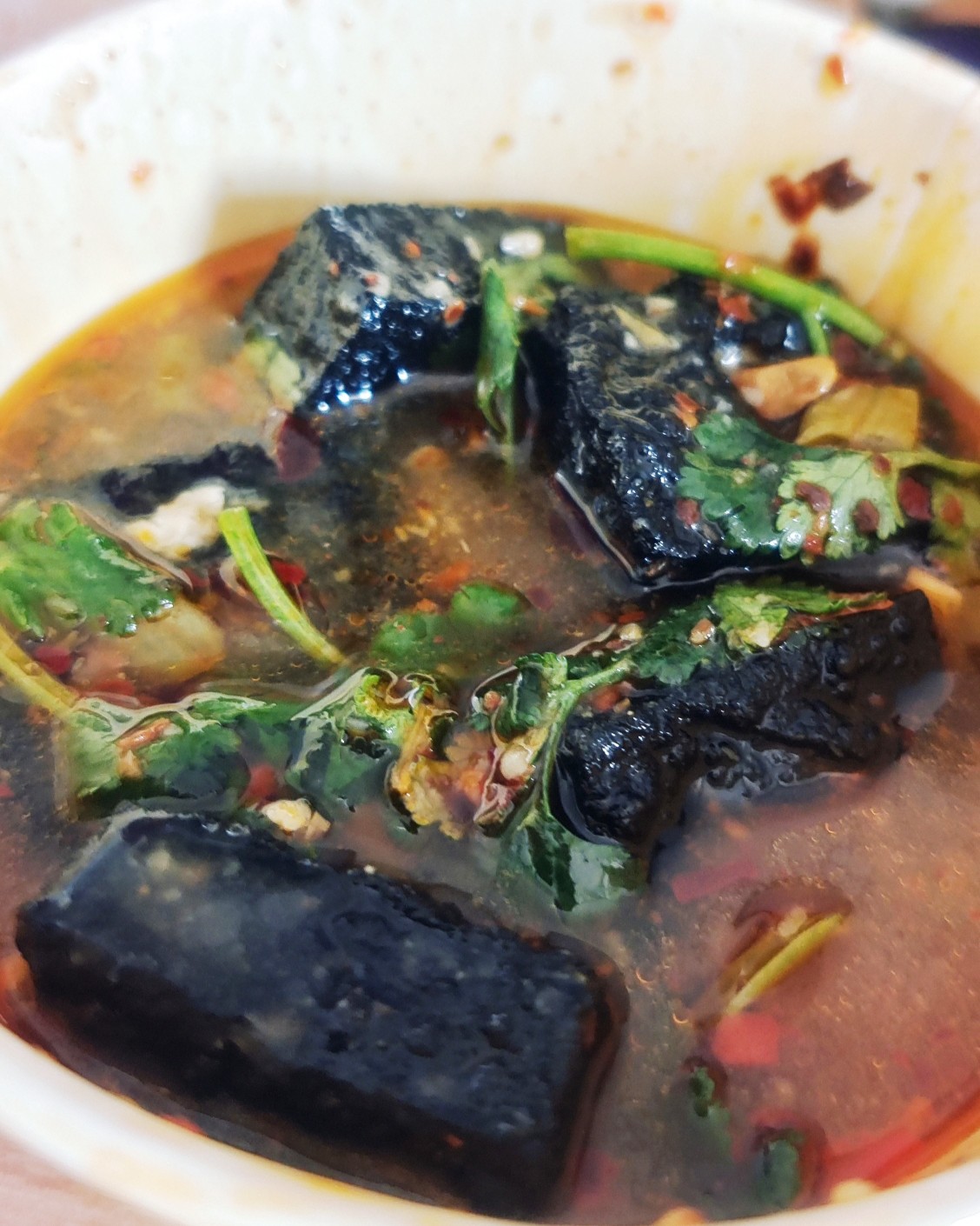 各地臭豆腐都不同，我到很喜欢吃汤的，酸辣口味，广州就是汤的放