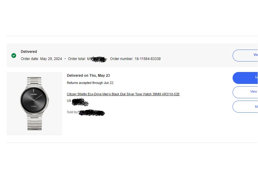 下单网站:eBay 订单产品：西铁城光动能手表 支付及转运：