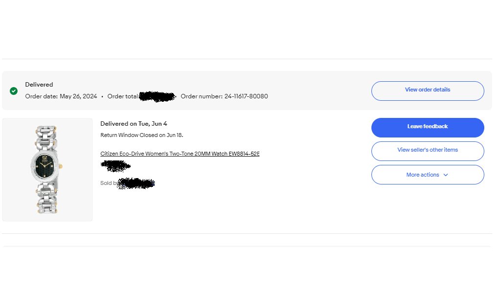 下单网站:eBay 订单产品：西铁城光动能手表 支付及转运：