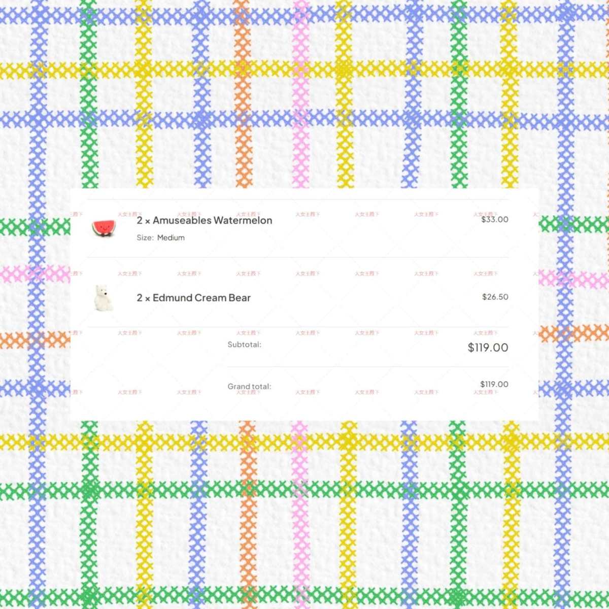 这单下的是西瓜x2+北极熊x2 西瓜33美金，北极熊26.5