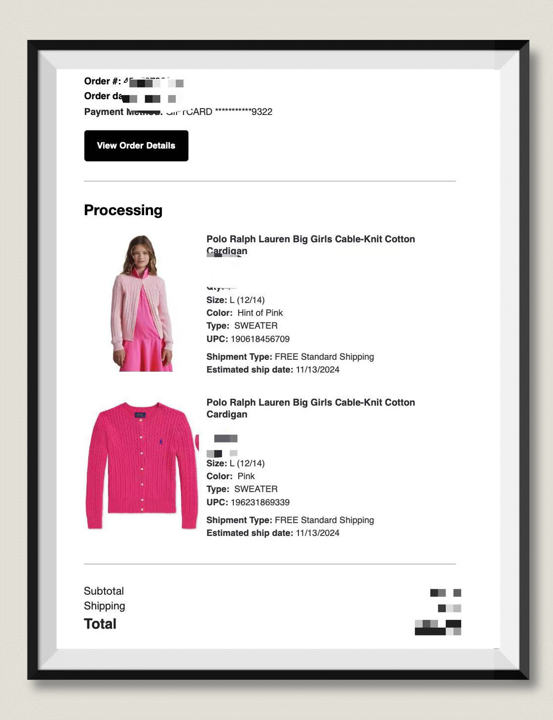 下单网站：梅西美国官网 下单时间：2024.11.11 下单