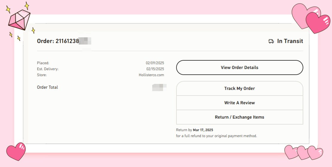 下单网站：hollister美国官网 下单时间：2025.2