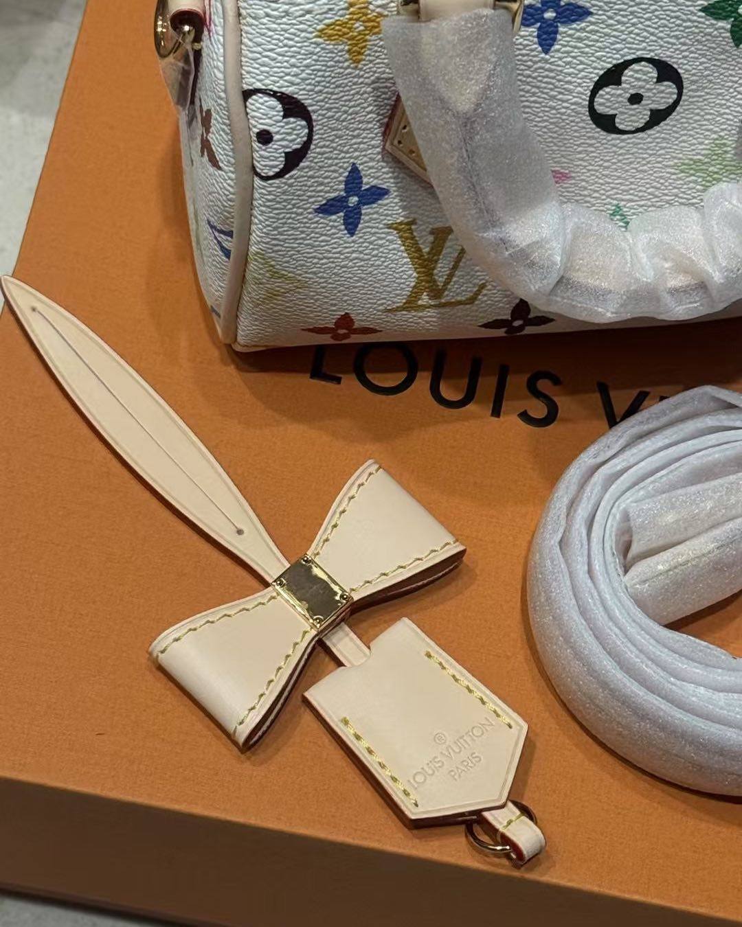 LV x TM Nano Speedy白三彩手袋 可拆卸的奶